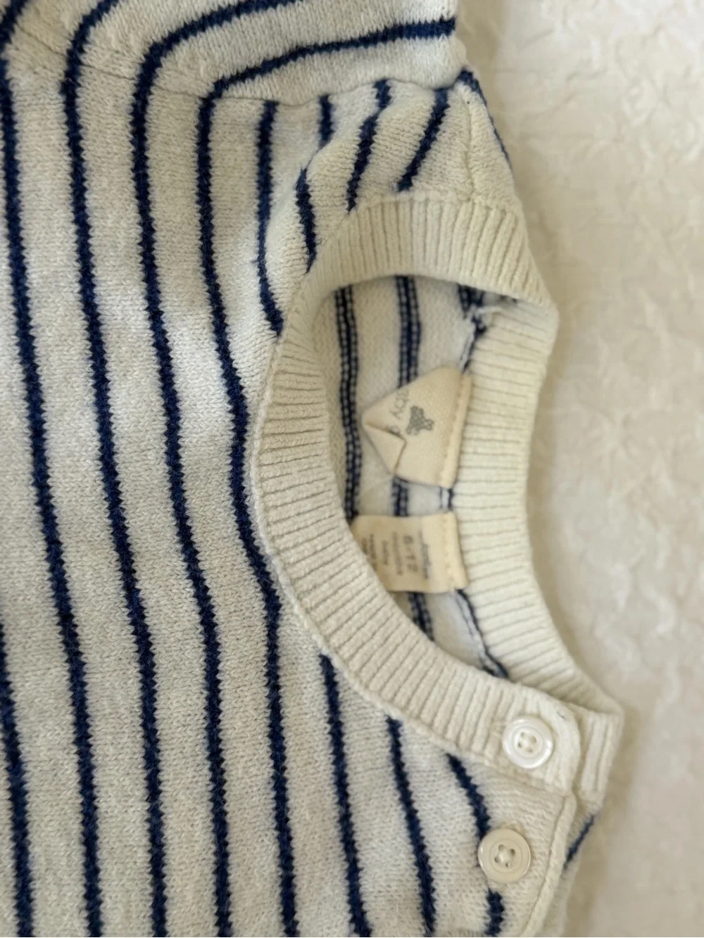 GAP White and Navy Striped Knit Baby Footie